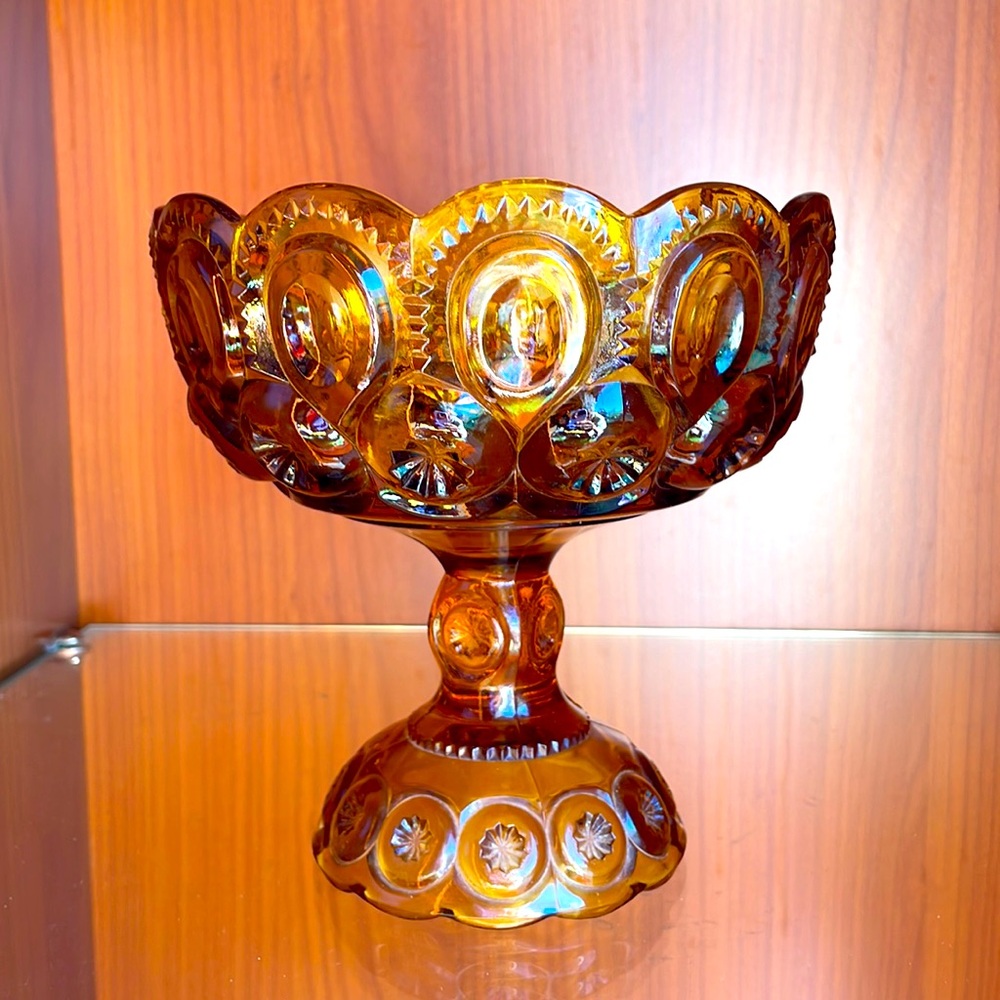 Beautiful Vintage Amber glass compote bowl